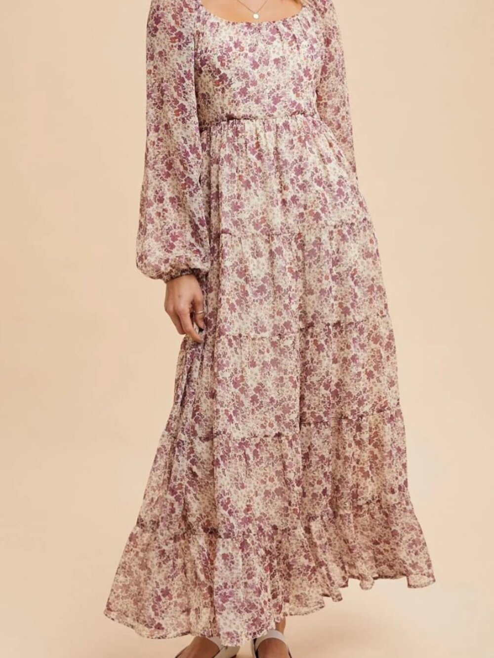 PinkBlush Mauve Floral Chiffon Maternity Maxi Dress 🌸